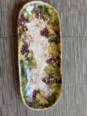 Certified International Grape Vine Ceramic Serving Tray in Green and Purple